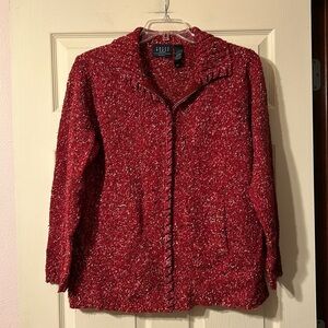 Vintage Retro Crazy Horse Red & White Cardigan Sweater 1X